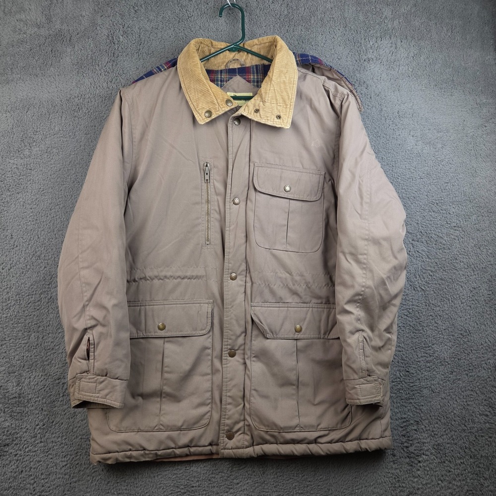 Vintage St John's Bay Field Coat Men's Large Tan Hooded Corduroy Collar 90s